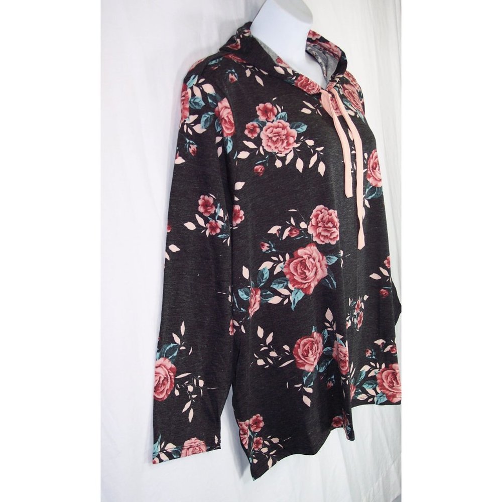 NEW Avenue 30/32 Floral Hoodie Top French Terry Long Sleeves - Picture 5 of 12